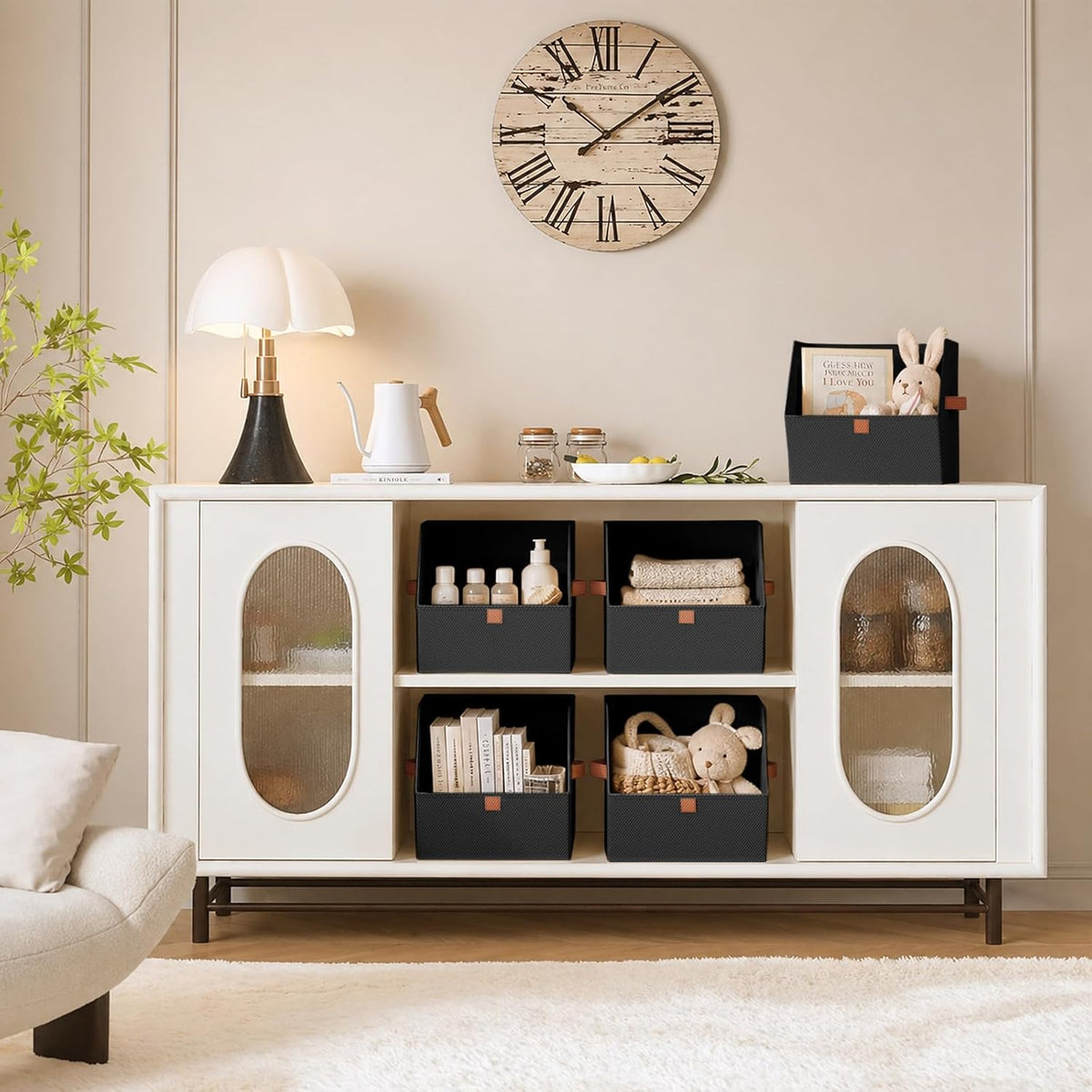 Homsorout Fabric Closet Storage Cubes - Square Storage Bins with Dual Handles for Clothes, Towels, Toys, Cube Storage Organizers for Bedroom, Nursery, Shelves, Closet, Small Spaces, Beige
