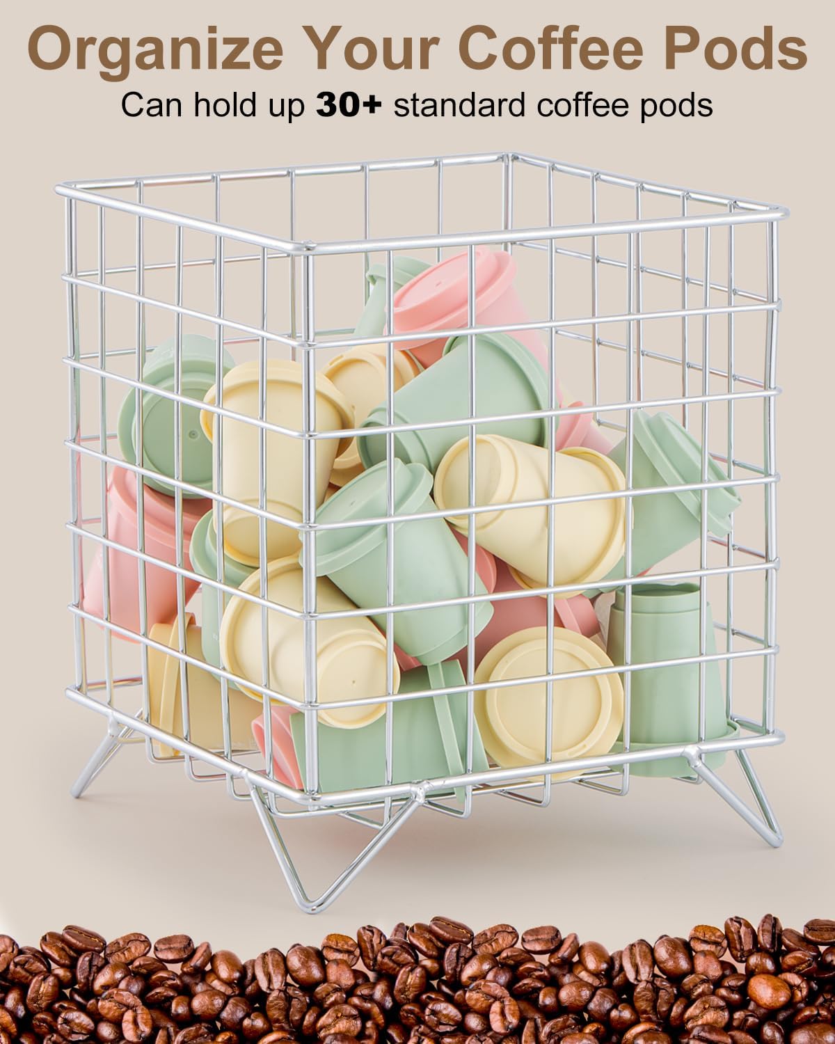 FantasyLife K Cup Holder Organizer, 5.3" x 5.3" x 6.3" Coffee Pod Storage Basket, Coffee Bar Accessories Metal Basket, Large Capacity Countertop Organizer for Kitchen Counter & Office Desktop (Gold)