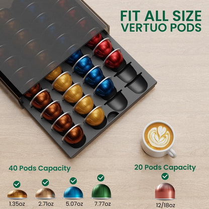 Storage Drawer for Nespresso Vertuo, Coffee Pod Holder for Counter Acrylic Top & Plastic Drawer Coffee Capsule Organizer - 40 Pods