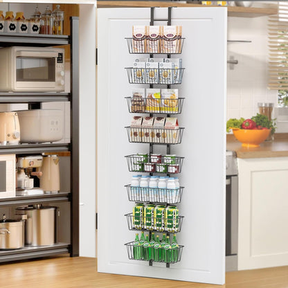 10 Tier Over the Door Pantry Organizer, Over the Door Spice Rack with Adjustable Baskets, Metal Hanging Door Pantry Organizers and Storage for Kitchen Bathroom Bedroom, White