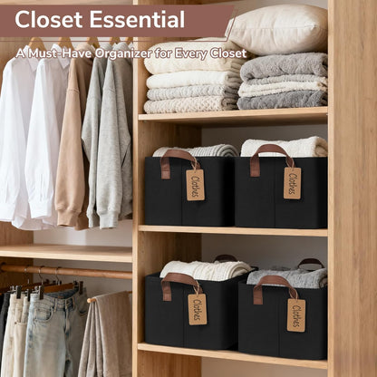 CHICVITA 4 Pack Large Storage Baskets for Shelves, Collapsible Closet Organizer Bins with Metal Frame, Fabric Storage Bins for Clothes Towels Organization, 16.8" x 11" x 9.8", Beige
