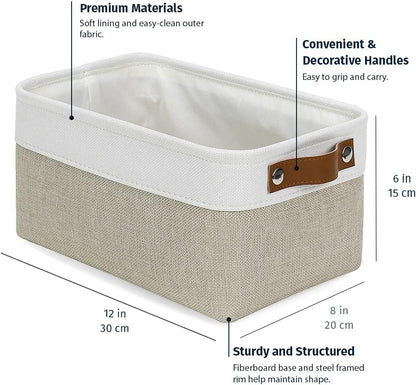OrganiHaus 12x8in Canvas Storage Baskets 3 Pack | SMALL Fabric Bins for Shelves | Pantry & Bathroom Organizer | Beige/Off-White