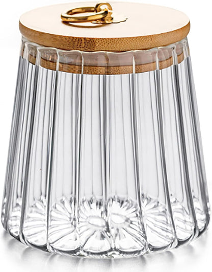 FANTESTICRYAN Glass Coffee Nuts Canister Airtight Storage Jar Petal Decorative Container with Bamboo Lid Metal Handle Easy to Grasp 700ml, 23 FL OZ