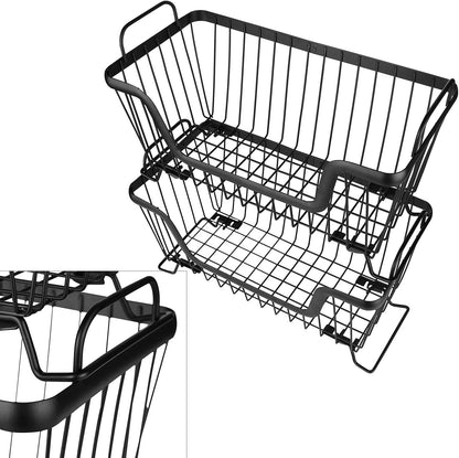 LOTTS Stackable wire basket for pantry, Metal Pantry basket, Storage Organizer Bin with Handles, Fruit basket for Kitchen Cabinets, Pantry, Closets, Bedrooms, Bathrooms (12.6×6.5×7.6")