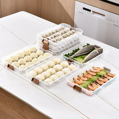 WUWEOT 4-layer Food Storage Container, Refrigerator Organizer Bin, Plastic Sugar Cookies Storage Box Case, Portable Dumpling Keeper with Lid for Snack, Fruit, Vegetables, Meat, Sandwiches, Wontons