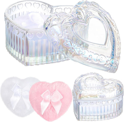 Tioncy 3 Pcs Large Body Powder Puff and Container Valentine's Day gift Powder Container with Puff Crystal Case Soft Washable Reusable Velour Face Body Glitter Wet Dry Makeup (Classic,Clear)