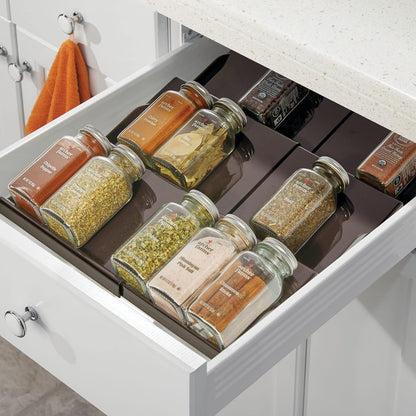 mDesign Expandable Plastic Deluxe Spice Rack, Drawer Organizer for Kitchen Cabinet Drawers, 3 Tier Slanted for Spice Jars, Food Seasoning Bottle Storage, Ligne Collection - Clear