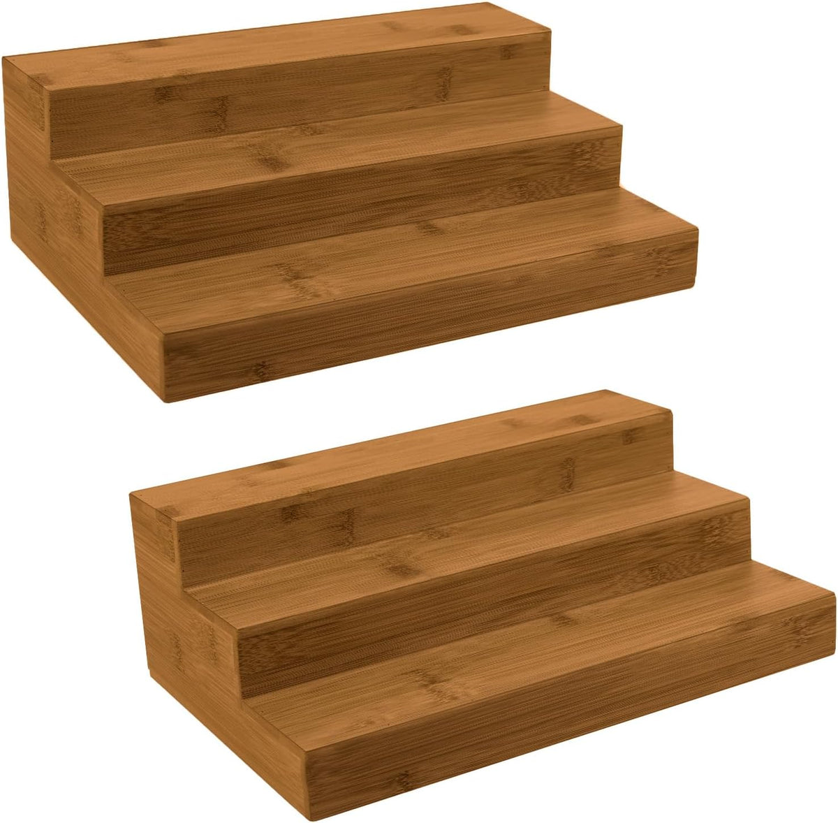 Bamboo Spice Rack Organizer for Cabinet 2 Pack - 3 Tier Countertop Step Shelf, Seasoning Storage Stand for Kitchen Pantry, Spice Holder for Jars Bottles Cans (Natural)