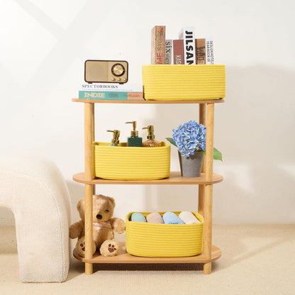 MiniArk Small Storage Baskets for Organizing | Closet Organizer Bins | Shelf Toy Basket | Woven Rope Baskets | Cube Decorative Box | Shallow Basket | L11.5xW7.5xH4.7| Brown