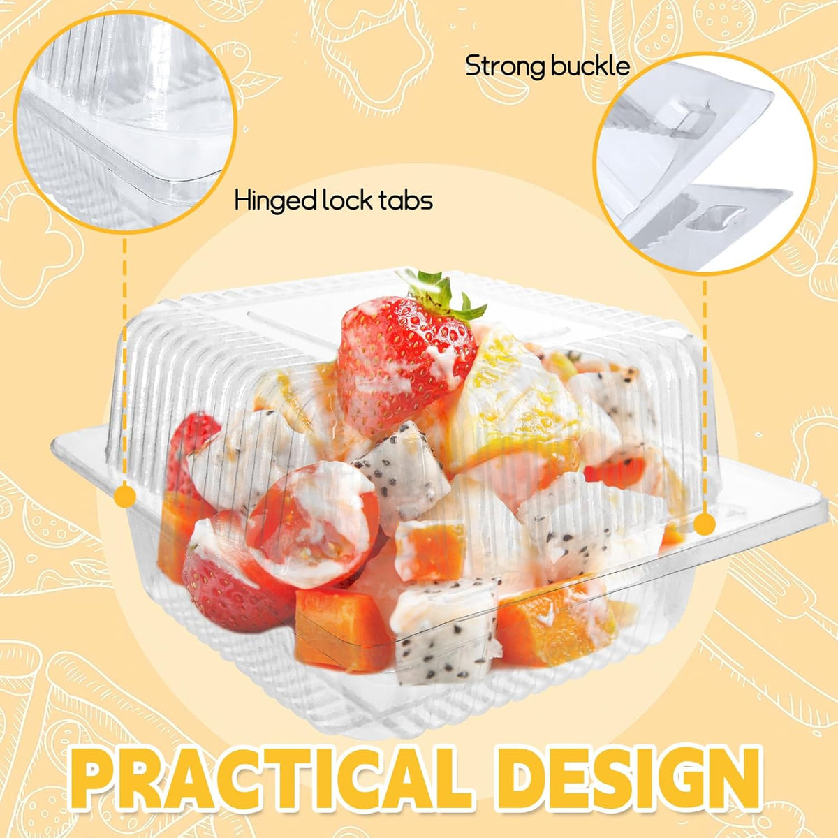 Jizvxe 100 Pack Clear Plastic Square Hinged Food Container,Disposable Plastic To Go Containers with Clear Lids,Cake Slice Containers Clamshell Takeout Tray for Pastry,Salad,Dessert(5.1"x 4.7"x 2.8")