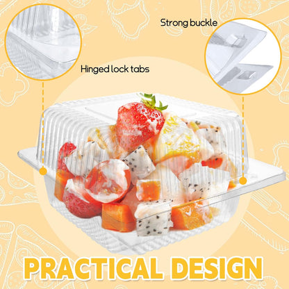 Jizvxe 100 Pack Clear Plastic Square Hinged Food Container,Disposable Plastic To Go Containers with Clear Lids,Cake Slice Containers Clamshell Takeout Tray for Pastry,Salad,Dessert(5.1"x 4.7"x 2.8")