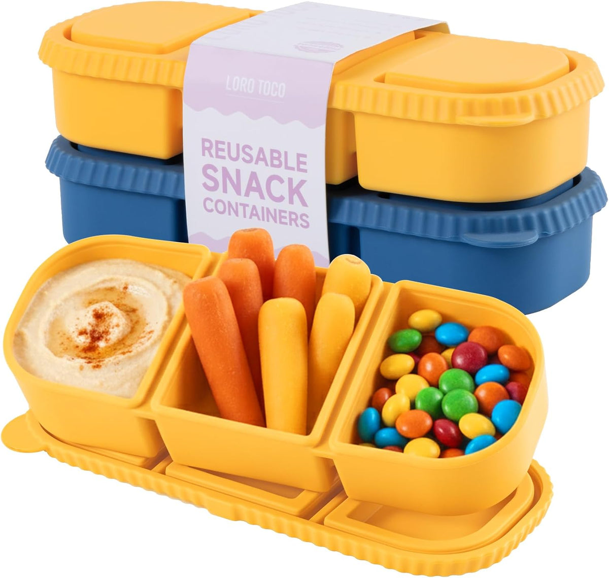 Silicone Reusable Snack Containers with Lids - 8 oz Double Compartment Snackle Box for Kids & Adults, BPA-Free & Leakproof, Small for Dressing, Snacks, School, Office, Picnic
