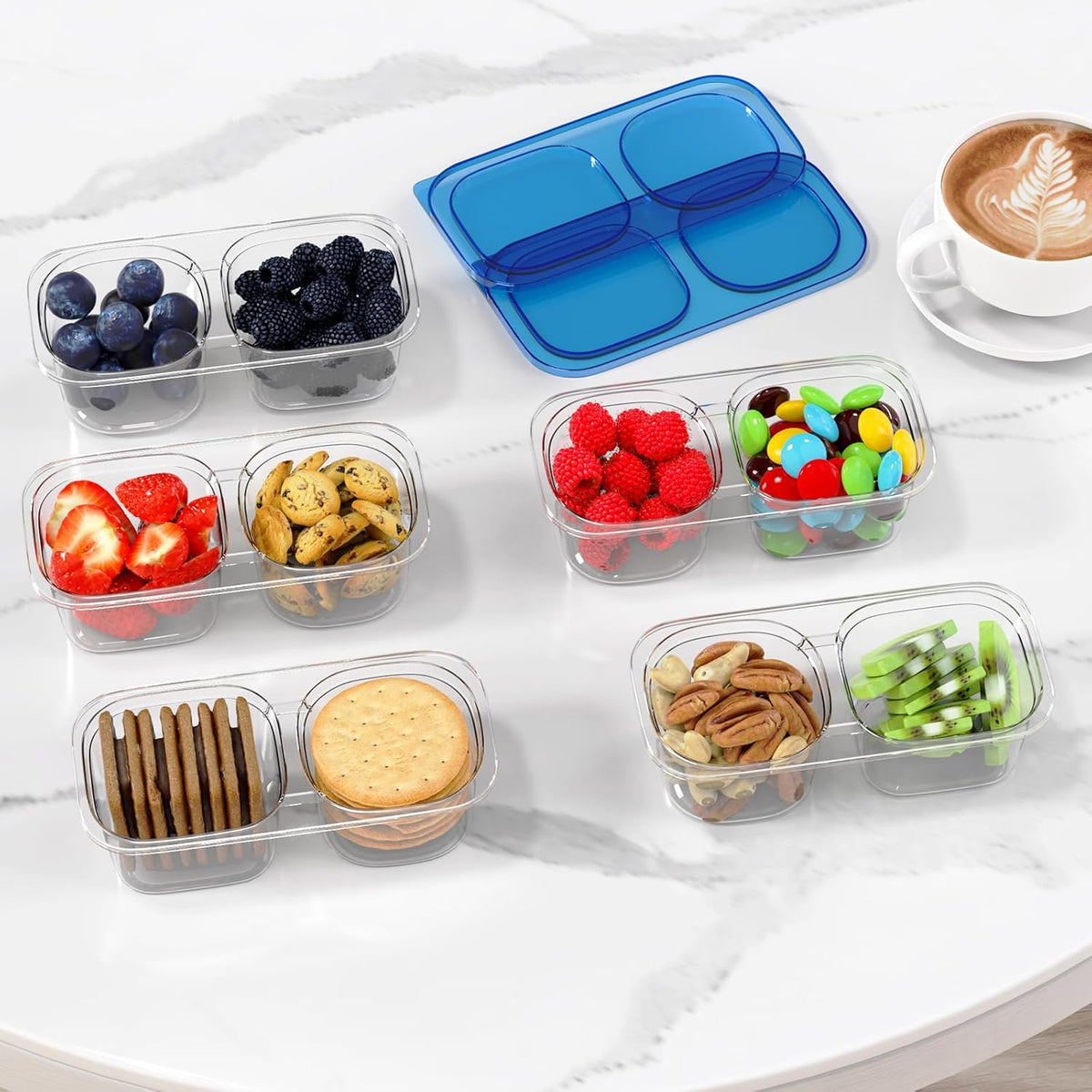Snack Pack Containers for Kids, Reusable Snack Containers with Lids, 2 Compartment Small Bento Snack Box, BPA-Free, Lunchbox Accessories for Travel