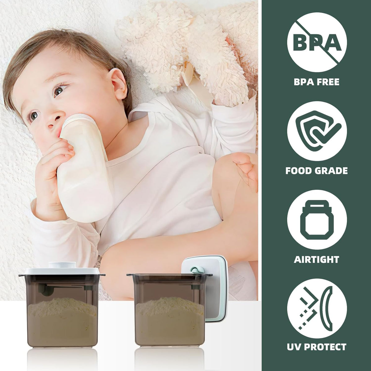 Formula Container to Go- 1700ml Pop Top Milk Powder Container, BPA-Free Airtight Formula Dispenser with Scoop and Scraper, 21OZ, 1.32LB, 600g, Clear