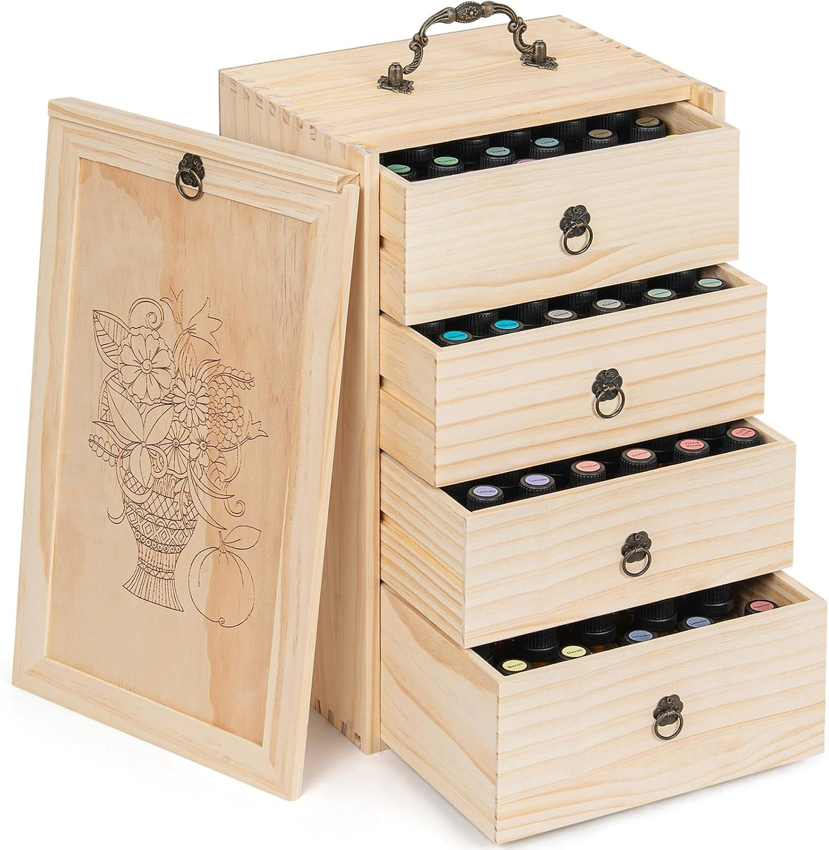 TORIBIO Essential Oil Storage Box for 60 Bottles, Wooden Essential Oils Holder Organizer Holds 5-30ml for Young Living & Doterra Bottles