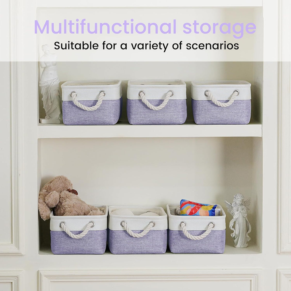 Large Storage Baskets- 15.7x11.8x8.26 inch Storage Bins for Shelves and Closet Organizing, Foldable Fabric Bin for Home Organization Clothes and Laundry (3-Pack, White&Khaki)