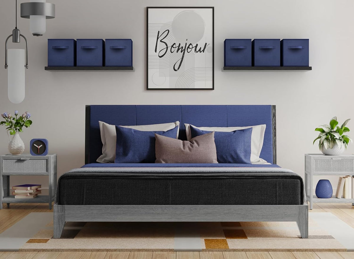 Sorbus Foldable Storage Cubes - 6 Fabric Baskets for Organizing Pantry, Closet, Shelf, Nursery, Playroom, Toy Box, Cubby -11 Inch Dual Handle Collapsible Closet Organizers and Storage Bins (Navy Blue)