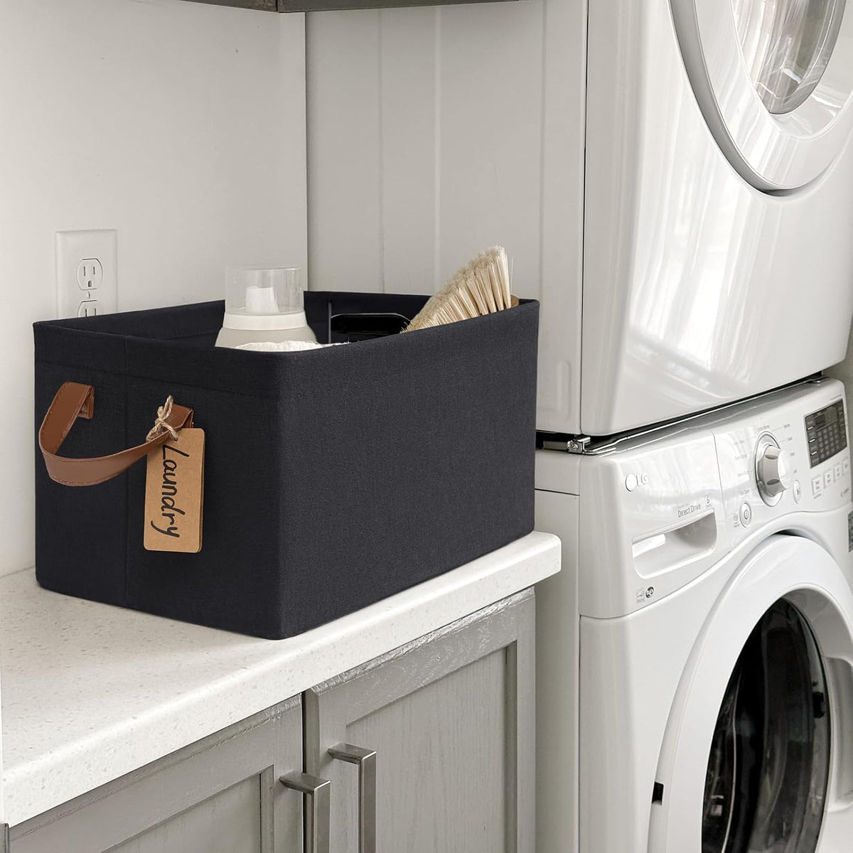 CHICVITA Large Storage Baskets for Shelves, Fabric Storage Bins with Metal Frame, Closet Organizers and Storage Boxes for Clothes Toy, Beige