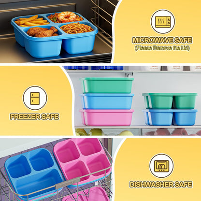 Canfanni 6 Pcs Snack Box Container Set, Reusable 3&4 Compartment Meal Prep Snack Containers for Adults Kids Toddler, BPA-Free Divided Lunchable Container for School, Work and Travel (5 Color)