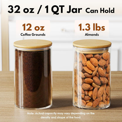Glass Sugar Container with Spoon - 15oz Glass Jars with Bamboo Lid and Spoon, Bamboo Lid Storage Jar Canister for Coffee Beans, Spice, Brown Sugar, Tea, Flour, Nuts, Candy, Salts and More