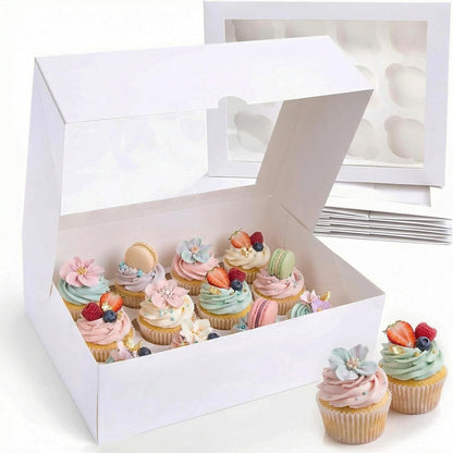 VGOODALL 12 Count Cupcake Boxes, 6PCS Cupcake Container with Window Boxes Holding 72 Pastry Box for Birthday Holiday Party Bakery Supplies 13.2"x9.8"x4"