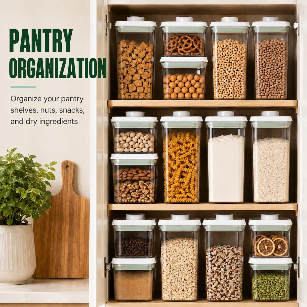 Pop Airtight Food Storage Containers with Lids Stackable Containers for Kitchen Pantry Organization Ideal for Cereal Snacks Flour Sugar Coffee and Spaghetti (gray)