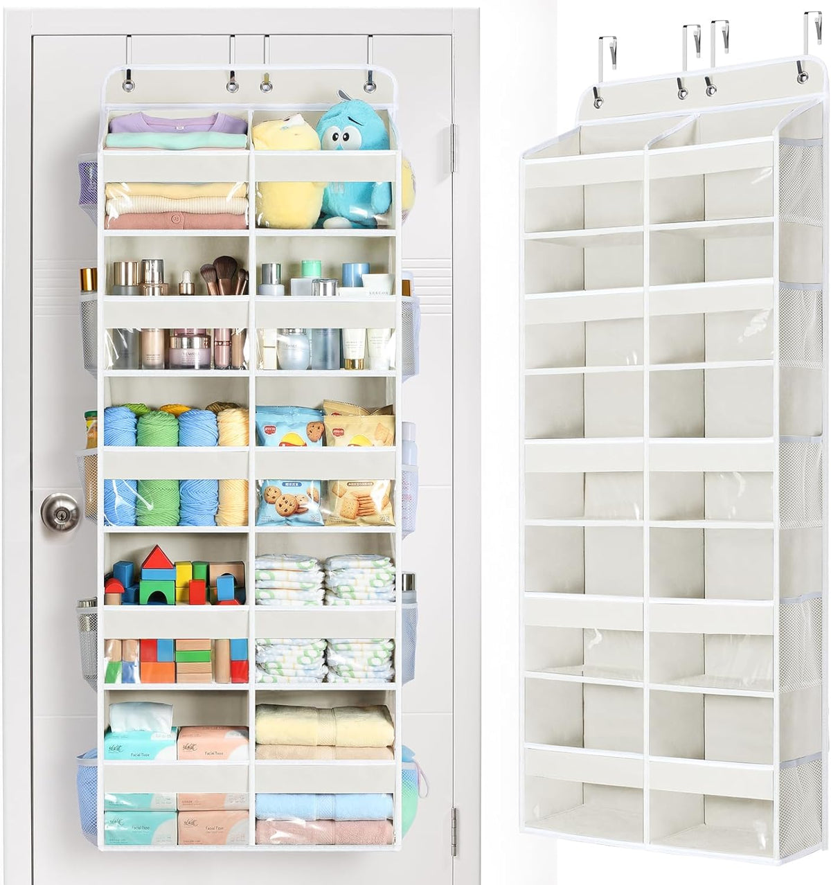 Yecaye Over The Door Organizer, 5 Tier Extra Large Behind Door Storage of 10 Compartments, 80lbs Heavy Duty Door Organizer Hanging with Clear Window for Closet Bedroom Pantry Bathroom, Grey