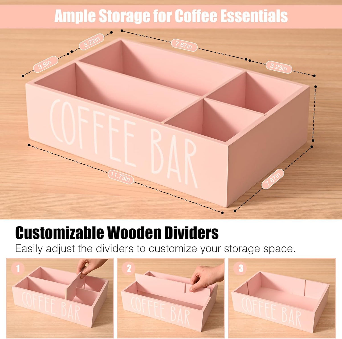 STORAGENIE Wooden Coffee Station Organizer – Removable Dividers, Storage for Coffee Pods, Tea Bags & Accessories, Oasis Blue (11.8" x 7.87" x 3.15")