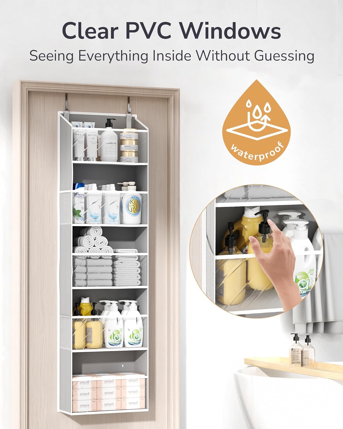 ULG Over The Door Organizer with 6 Large Pockets 12 Side Pockets, 50lbs Weight Capacity Door Hanging Organizer for Bedroom, Bathroom, Pantry, Nursery Storage, Beige