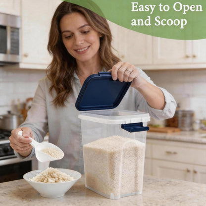 Tight-Lock Rice Container 10-15 Lbs - Airtight Flour Container with Scoop - Food-Grade Plastic Food Storage Container for Cereal, Sugar - Dry Food Dispenser for Kitchen, Pantry Organizers and Storage