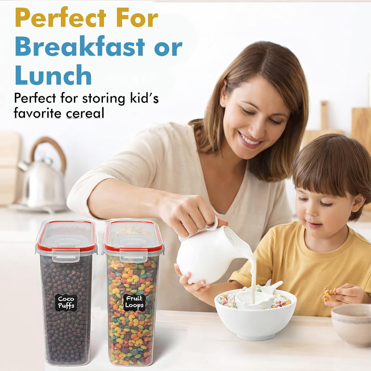 Shazo 2 Pack (15.4 Oz Cereal Capacity) Small Airtight Cereal Containers Storage with Lids, Perfect Space Saving BPA-Free Plastic Container, Pantry Organization and Canister for Rice, Sugar & Flour