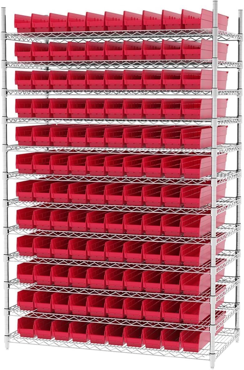 Akro-Mils 30124 Plastic Shelf Bins, Heavy Duty Storage Bins for Garage, Closet, and Drawer Organization, 24-Inch x 4-Inch x 4-Inch, Clear, 12-Pack