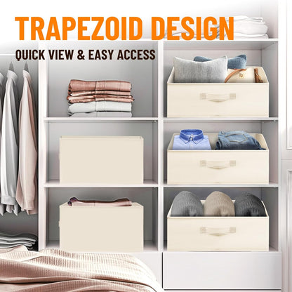 Criusia Closet Organizers Bins - Large Collapsible Shelf Organizer with Handles - Fabric Trapezoid Home Organization and Storage Baskets for Organizing Clothes Toy Blanket Towel Purse Hats