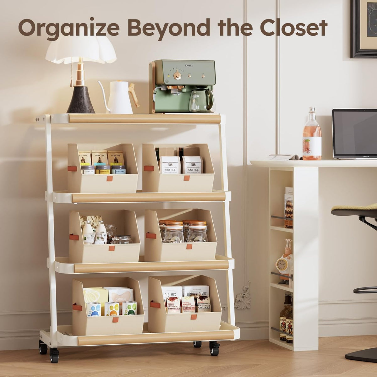 Homsorout Fabric Closet Storage Cubes - Square Storage Bins with Dual Handles for Clothes, Towels, Toys, Cube Storage Organizers for Bedroom, Nursery, Shelves, Closet, Small Spaces, Beige