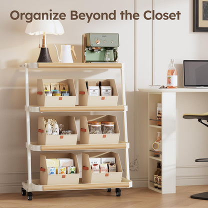 Homsorout Fabric Closet Storage Cubes - Square Storage Bins with Dual Handles for Clothes, Towels, Toys, Cube Storage Organizers for Bedroom, Nursery, Shelves, Closet, Small Spaces, Beige