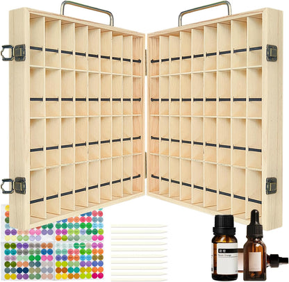 Pure Vie Essential Oil Bamboo Storage Box Travel Display Presentation, Holds 26 Bottles for 5, 10, 15ml - Aromatherapy Organizer Nail Polish Fragrance Container - Keep Your Oils Safe & Space Saver