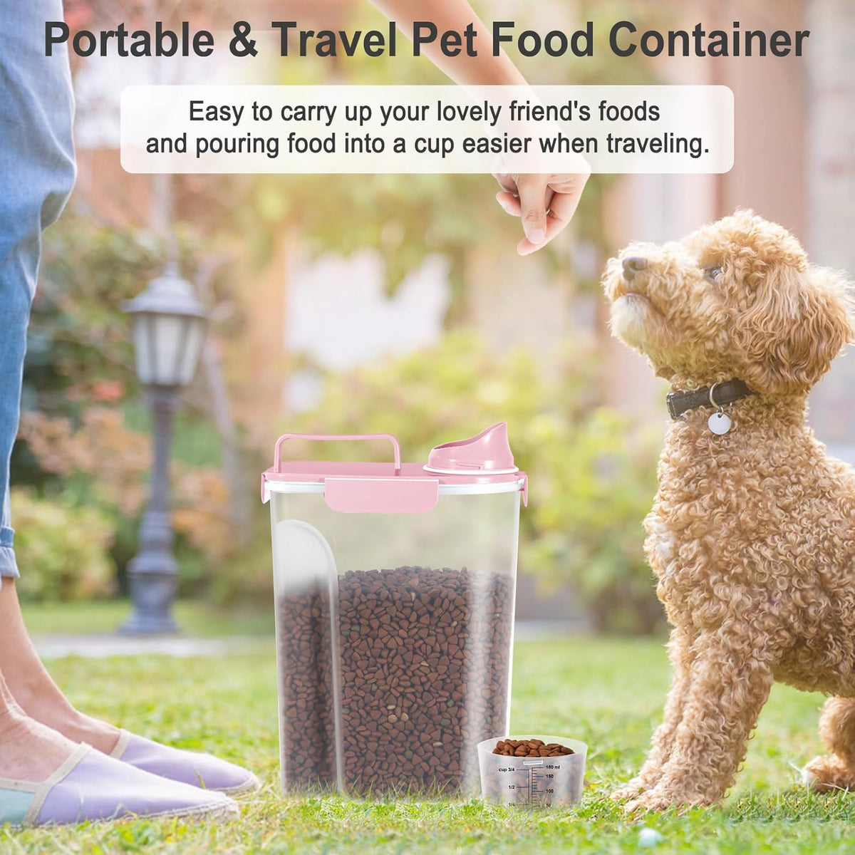 Dog Cat Food Storage Container 3-5lb, Pet Food Container Airtight with Large Spout & Cup, BPA-Free Plastic Food Dispenser for Pet Food, Bird Seed, Rice, Flour (Pink (3L-1pack))