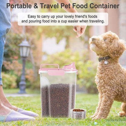 Dog Cat Food Storage Container 3-5lb, Pet Food Container Airtight with Large Spout & Cup, BPA-Free Plastic Food Dispenser for Pet Food, Bird Seed, Rice, Flour (Pink (3L-1pack))