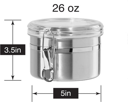Oggi Stainless Steel Kitchen Canister 152 fl oz - Airtight Clamp Lid, Clear See-Thru Top - Ideal for Kitchen Storage, Food Storage, Pantry Storage. Jumbo Size 8" x 8".