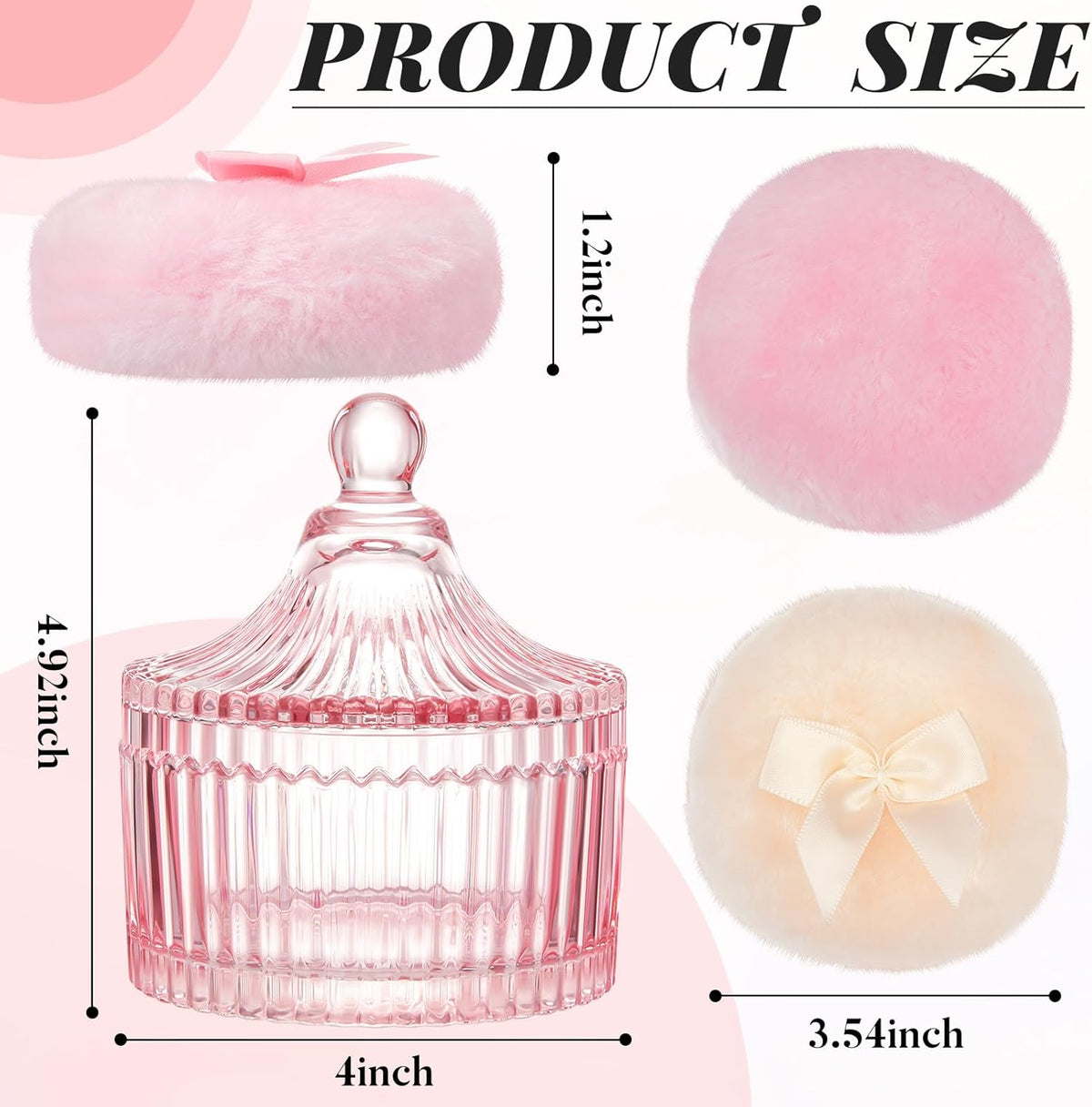Tioncy 3 Pcs Large Body Powder Puff and Container Valentine's Day gift Powder Container with Puff Crystal Case Soft Washable Reusable Velour Face Body Glitter Wet Dry Makeup (Classic,Clear)