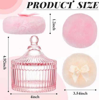 Tioncy 3 Pcs Large Body Powder Puff and Container Valentine's Day gift Powder Container with Puff Crystal Case Soft Washable Reusable Velour Face Body Glitter Wet Dry Makeup (Classic,Clear)