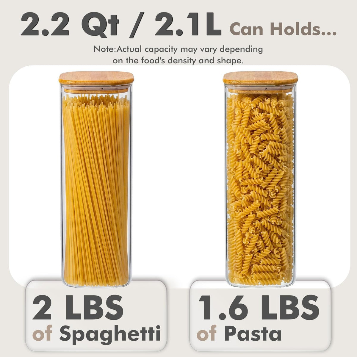 3-Pack 2.2Qt Square Glass Spaghetti Jars with Bamboo Lids, Tall Food Storage Containers for Pantry Organization, Elegant Kitchen Storage Canister for Pasta, Penne, Macaroni, Lasagna, Fusilli