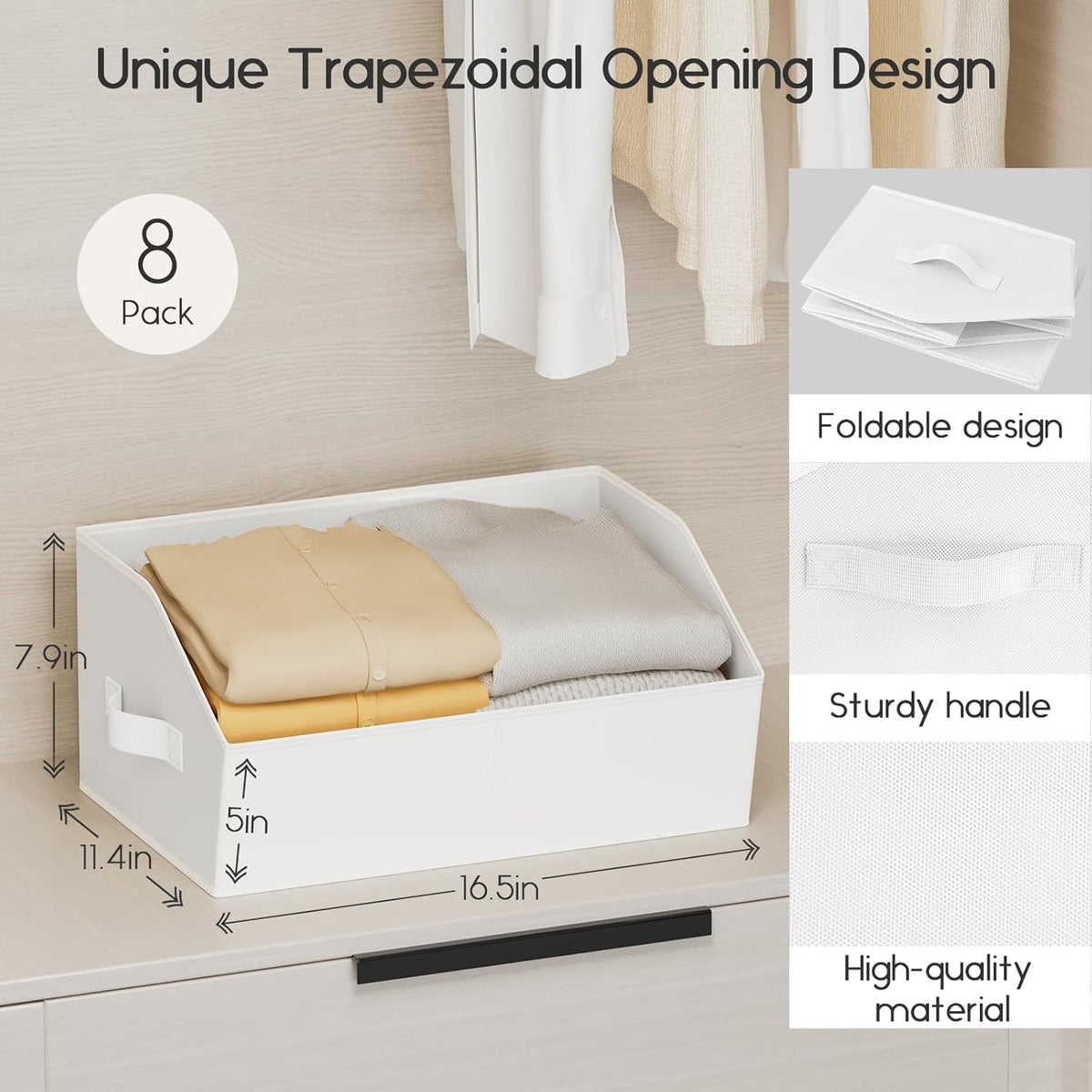 Homsorout Large Closet Organizers and Storage Bins - Trapezoid Storage Baskets for Shelves, Foldable Fabric Baskets with Handles Ideal for Closet, Basket, Wardrobe and Shelf Storage, Beige