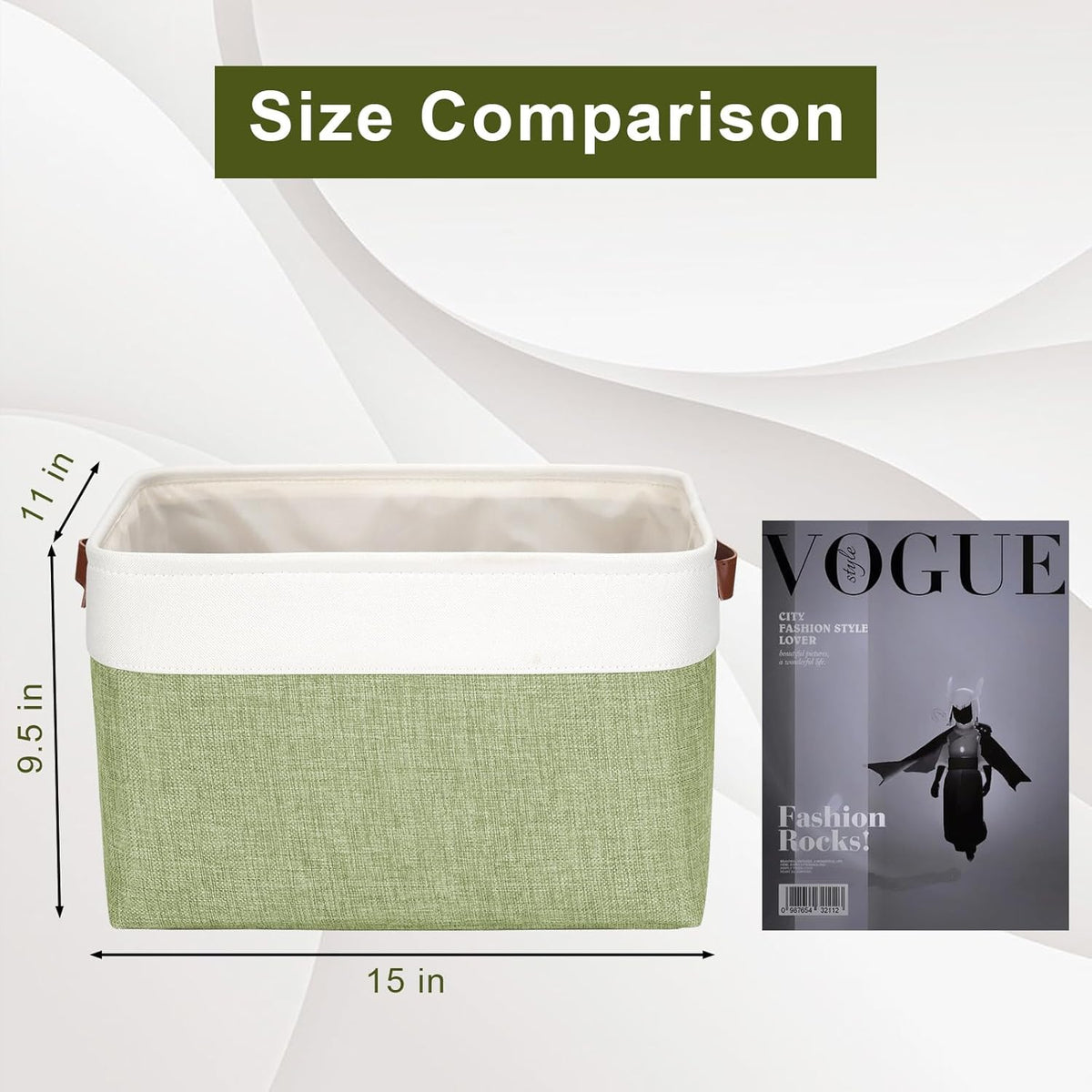Bagnizer Large Fabric Storage Baskets | 50L Storage Bins, Decorative Linen Closet Baskets with Handles for Organizing, Shelf, Toys, Clothes, Home, Office, Nursery, 17x12x15Inches (Grey&White)