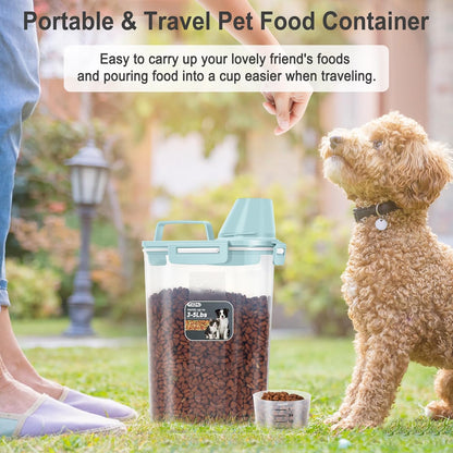 Dog Cat Food Storage Container 3-5lb, Pet Food Container Airtight with Large Spout & Cup, BPA-Free Plastic Food Dispenser for Pet Food, Bird Seed, Rice, Flour (Pink (3L-1pack))