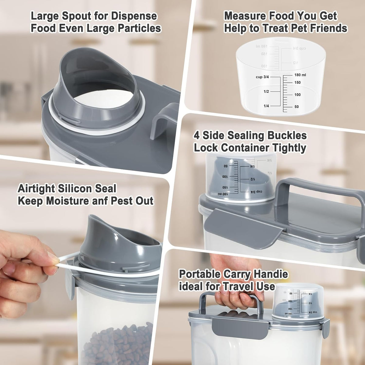 Dog Cat Food Storage Container 3-5lb, Pet Food Container Airtight with Large Spout & Cup, BPA-Free Plastic Food Dispenser for Pet Food, Bird Seed, Rice, Flour (Pink (3L-1pack))