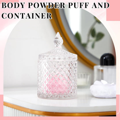 Tioncy 3 Pcs Large Body Powder Puff and Container Valentine's Day gift Powder Container with Puff Crystal Case Soft Washable Reusable Velour Face Body Glitter Wet Dry Makeup (Classic,Clear)