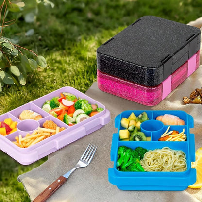 Bento Lunch Box for Kids, 6 Compartments BPA Free, Dishwasher Safe Back to School Snack Bento Lunch Containers Boxes, Ideal Portion Sizes for On-the-Go Meal, Ages 3+, School, Green Patterned