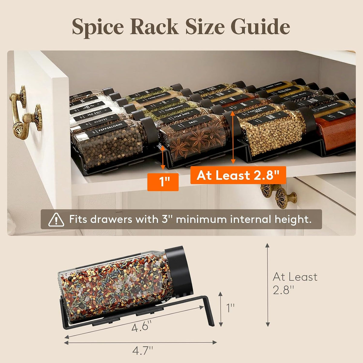 Lifewit Spice Drawer Organizer, 36PCS Interlocking Spice Rack for Drawer, Adjustable Seasoning Drawer Organizer with Non-Slip Pads, Spice Organization & Seasoning Storage for Kitchen Cabinet, Black