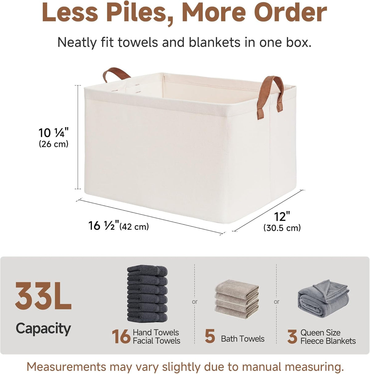 StorageWorks Storage Bins, Shelves Baskets for Organizing, Fabric Closet Organizers with Handles, Metal Frame, Beige-Cotton-linen, 2-Pack